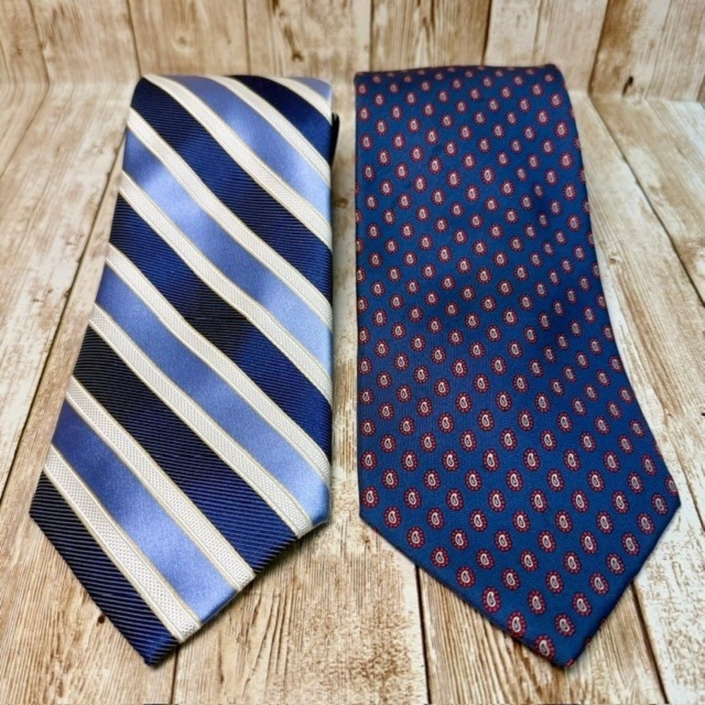 Tommy Hilfiger Angelo Bosani Tie Bundle Men OS Blue Striped Paisley Silk